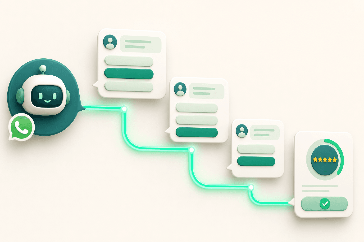 Illustratie: een chatbot stelt kwalificatievragen via WhatsApp en berekent een leadscore